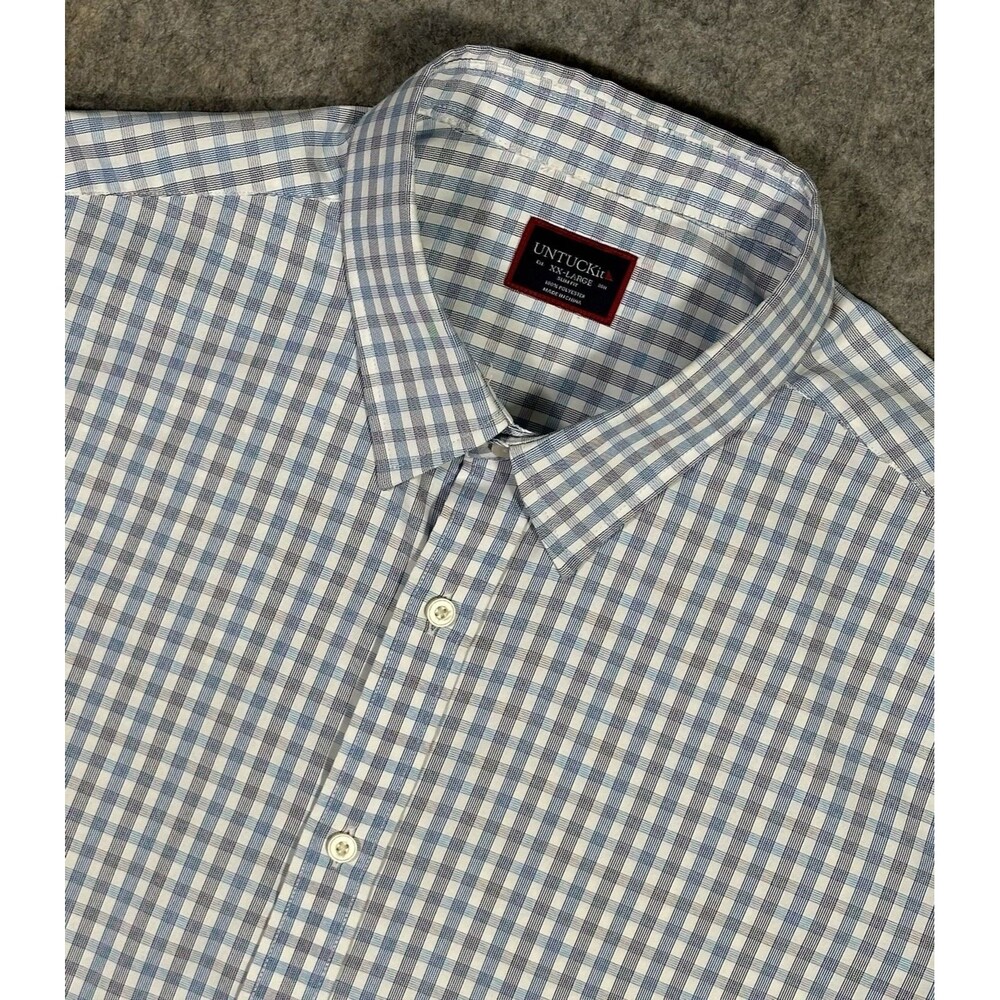 UNTUCKit Duras Button Up Shirt Men’s XXL Blue White Check Performance Stretch